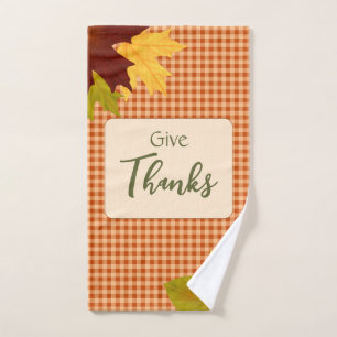 Autumn Gingham Thanksgiving Hand Towel