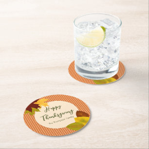 Autumn Gingham Thanksgiving Paper Coaster