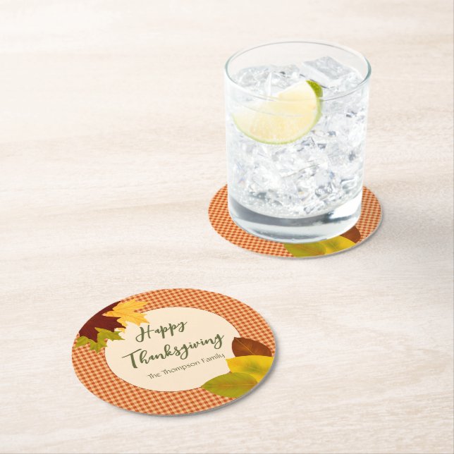 Autumn Gingham Thanksgiving Paper Coaster (Insitu)