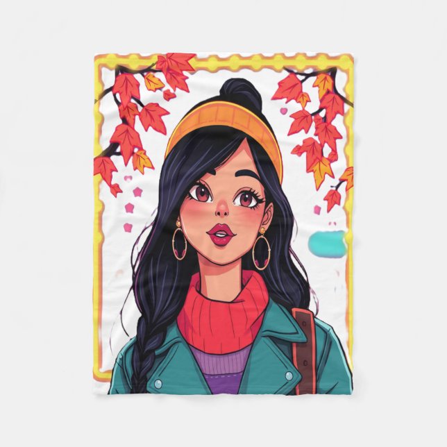 Autumn Girl Art Fleece Blanket – Cosy & Colourful  (Front)