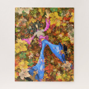 Autumn Girl Leaves Art Drawing Collection Season Jigsaw Puzzle