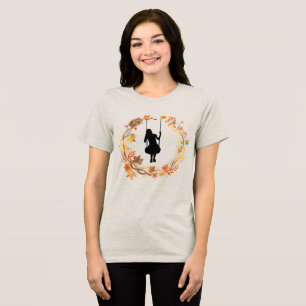 Autumn Girl on Swing Graphic T-Shirt - Fall Leaf Tri-Blend Shirt