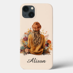 Autumn girl with knitted sweater iPhone 13 case