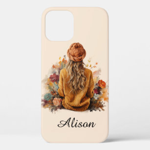 Autumn girl with knitted sweater iPhone 12 pro case