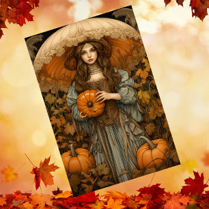 Autumn Girl With Umbrella Pumpkin Fall Decoupage Tissue Paper