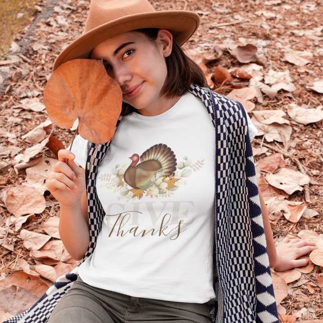 Autumn Give Thanks Thanksgiving T-Shirt (Give thanks holiday turkey T Shirt.)