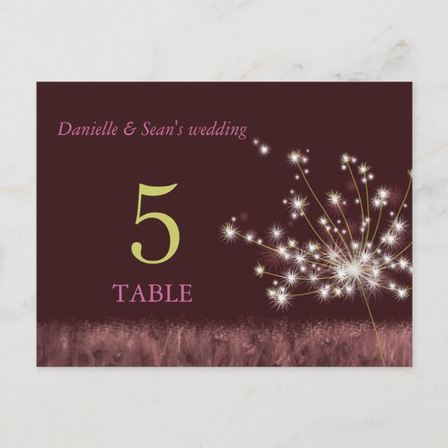 Autumn Glitter Dandelion Wedding Table Numbers Postcard (Front)