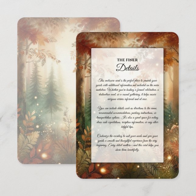 Autumn Glow in the Enchanted Forest Wedding Enclosure Card (Front/Back)