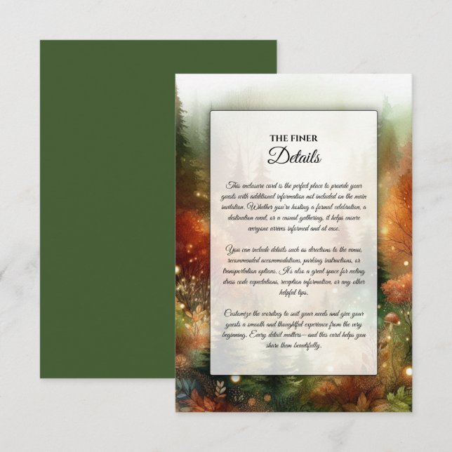 Autumn Glow in the Enchanted Forest Wedding Enclosure Card (Front/Back)