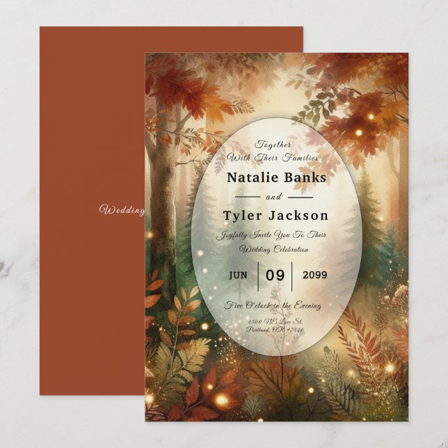 Autumn Glow in the Enchanted Forest Wedding Invitation (Front/Back)