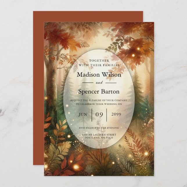 Autumn Glow in the Enchanted Forest Wedding Invitation (Front/Back)