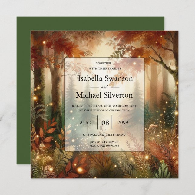 Autumn Glow in the Enchanted Forest Wedding Invitation (Front/Back)