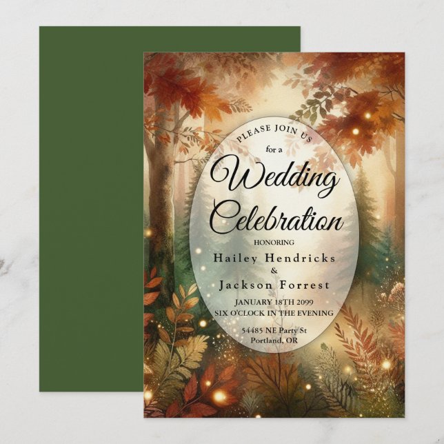 Autumn Glow in the Enchanted Forest Wedding Invitation (Front/Back)