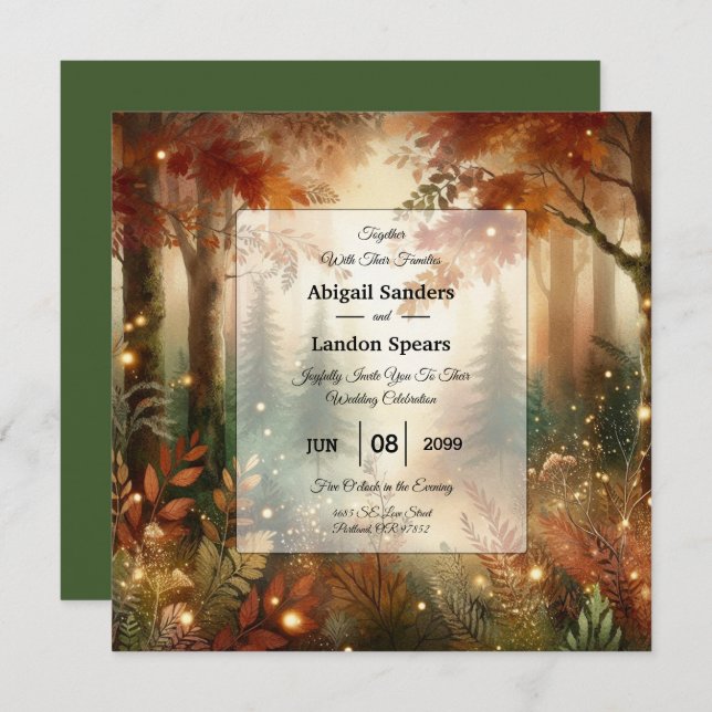 Autumn Glow in the Enchanted Forest Wedding Invitation (Front/Back)