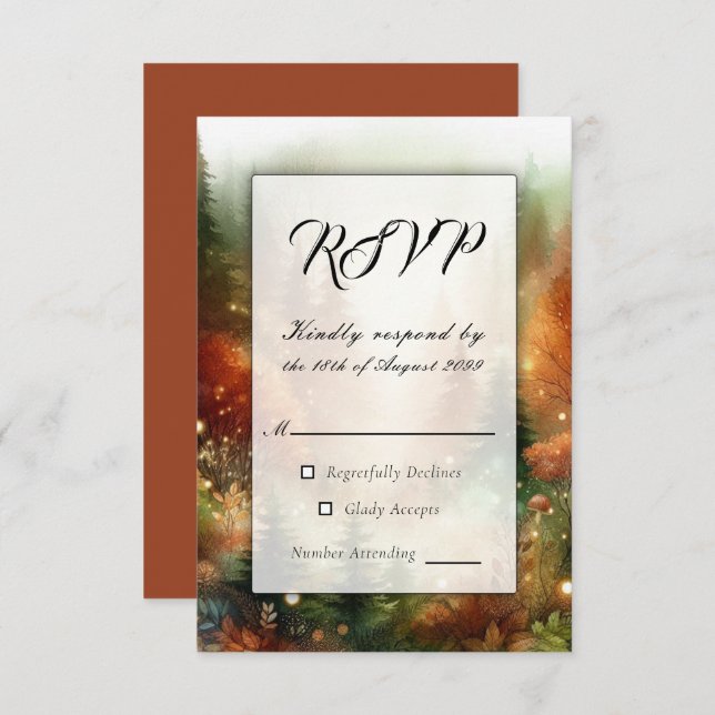 Autumn Glow in the Enchanted Forest Wedding RSVP Card (Front/Back)