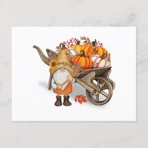 Autumn Gnome and Country Pumpkin Harvest Wagon Postcard