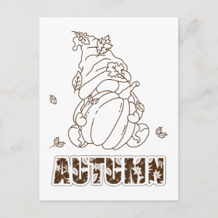 Autumn Gnome & Pumpkin Colouring Activity Postcard