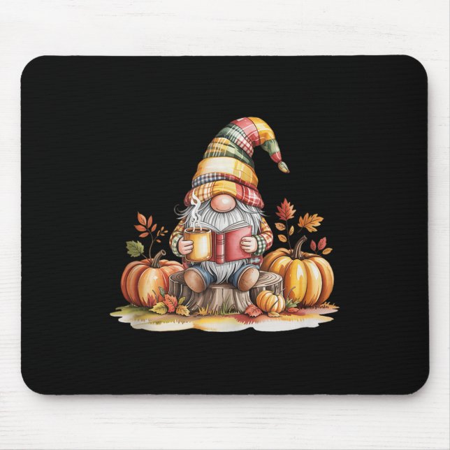 Autumn Gnome Reading Book With Pumpkins Fall Tank  Mouse Pad (Front)
