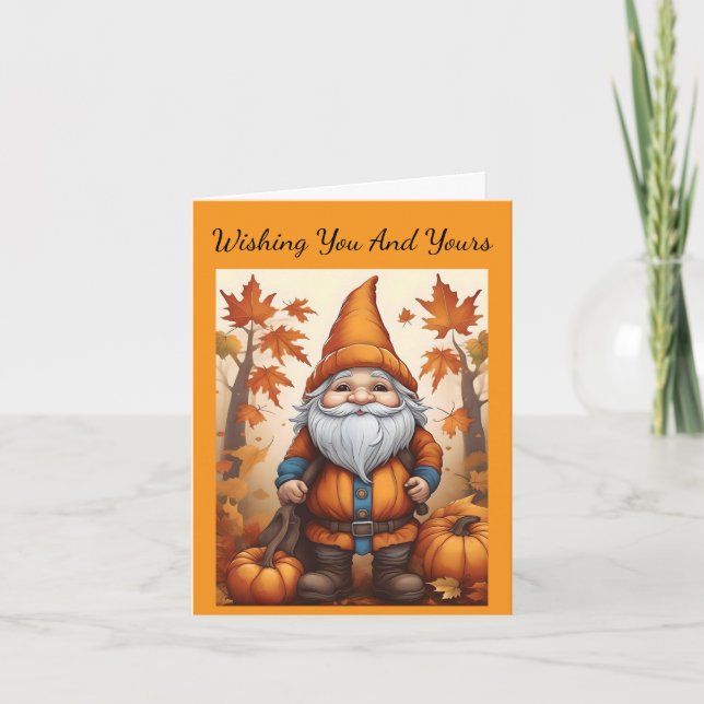 Autumn Gnome Thanksgiving Day Card (Front)
