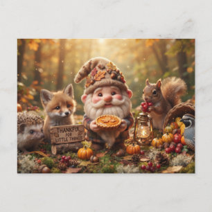 Autumn Gnome with Animals and Pie Thanksgiving Postcard