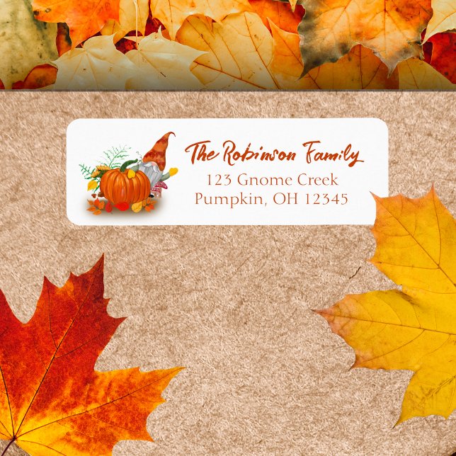 Autumn Gnome With Pumpkin  Return Address Label (Friendly Greetings: Autumn Gnome Address Label, Whimsy for Your Fall Correspondence!)