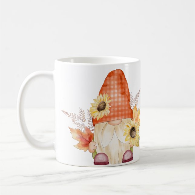 Autumn Gnome With Sunflowers Coffee Mug (Left)