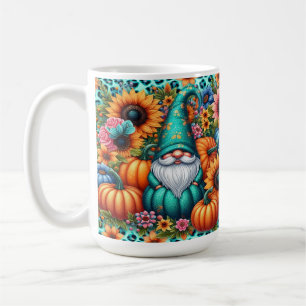 Autumn Gnome With Vibrant Pumpkins and Flowers Coffee Mug