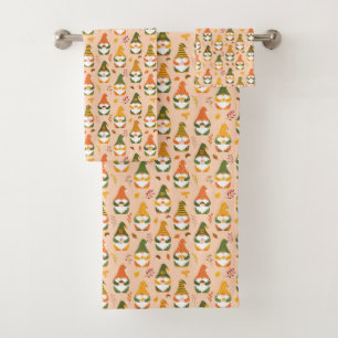 Autumn Gnomes in the Forest Pattern Bath Towel Set