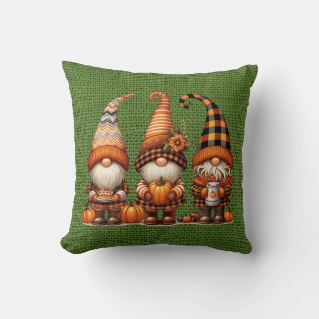 Autumn Gnomes Throw Pillow (Front)