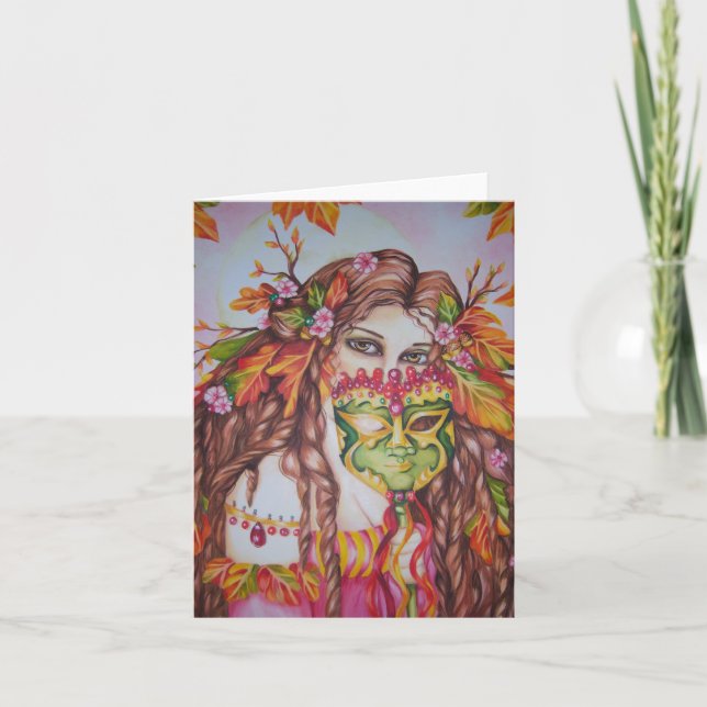 Autumn Goddess Harvest Moon Masquerade Notecard (Front)