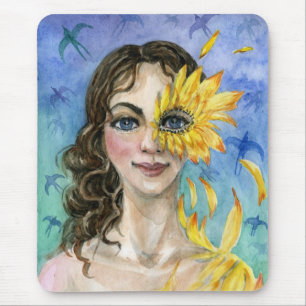 Autumn goddess sunflower mouse pad