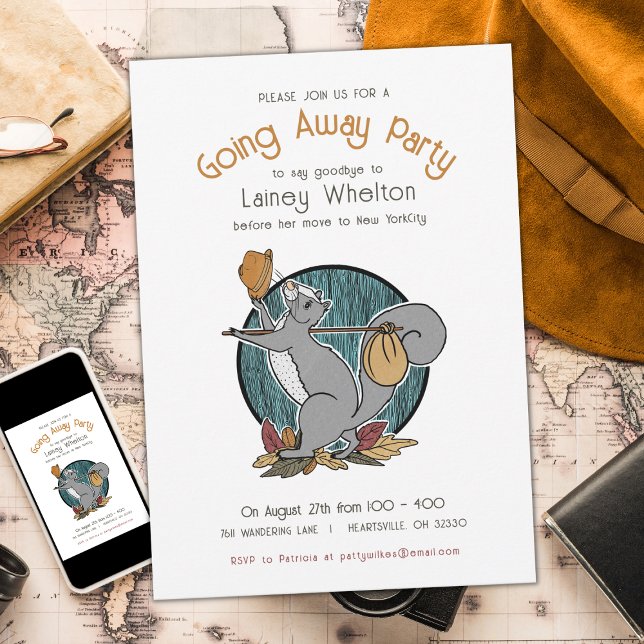 Autumn Going Away Party Travelling Squirrel Invitation (Creator Uploaded)