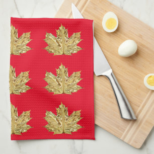 Autumn Gold and red maple leaf fall pattern Tea Towel
