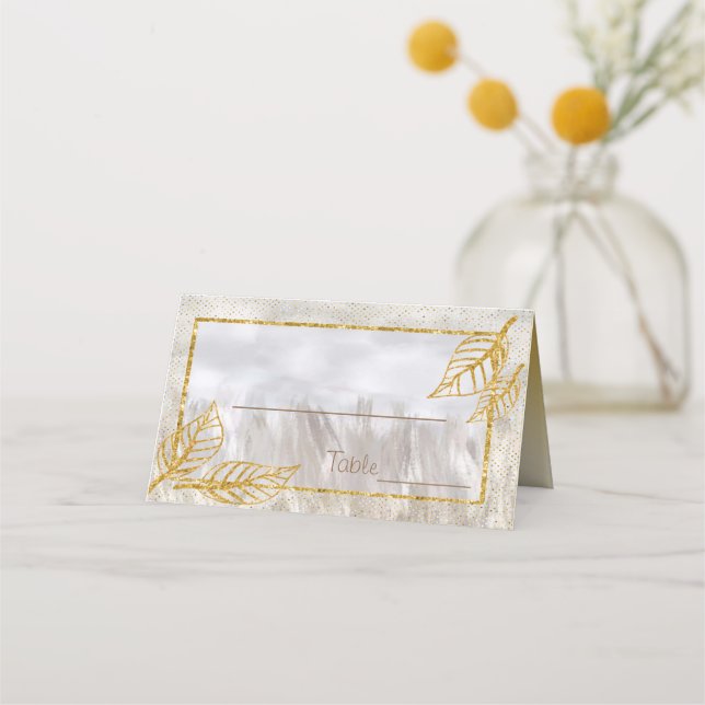 Autumn Gold Chestnut Leaves Table number Place Card (Front)