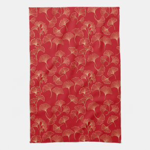 Autumn Gold Ginkgo in Red for Cosy Living Tea Towel