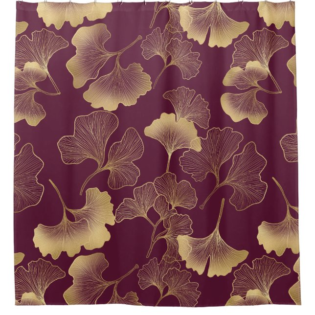 Autumn Gold Ginkgo Leaf Pattern Shower Curtain (Front)
