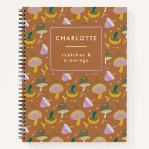 Autumn Gold Glitter Mushrooms Personalised Sketch Notebook