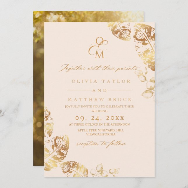 Autumn Gold Leafs | Botanical Wedding  Invitation (Front/Back)