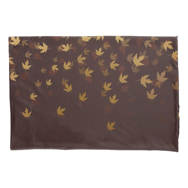 Autumn Gold Leaves Pattern Pillowcase (Front-Left)