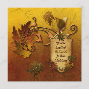 Autumn Gold Leaves Wedding Invitation