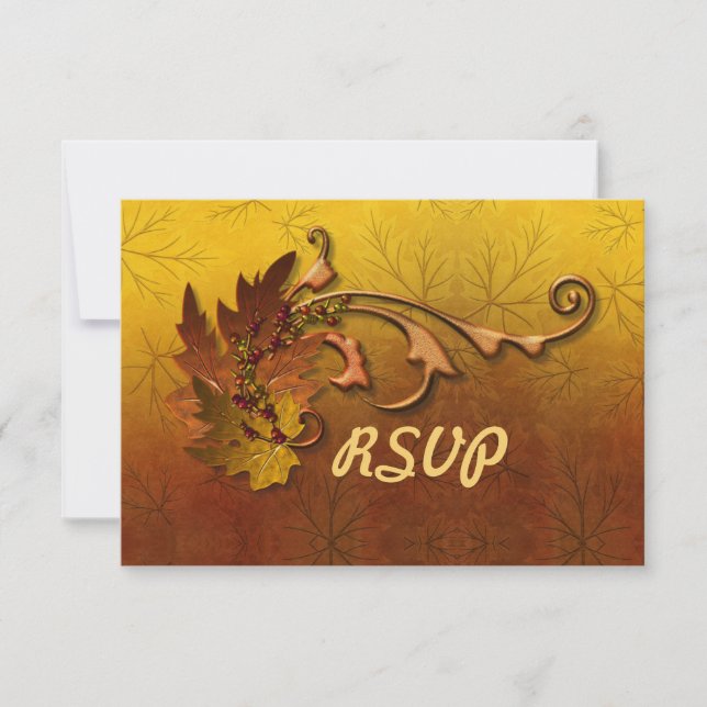 Autumn Gold Leaves Wedding RSVP Card (Front)