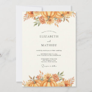 Autumn Gold Pumpkin Eucalyptus Wedding Invitation