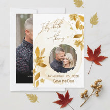 Autumn Golden Floral Script Photo Save the Date