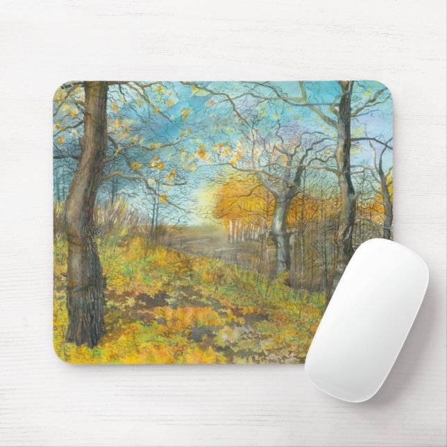Autumn golden in an oak grove mouse pad (With Mouse)