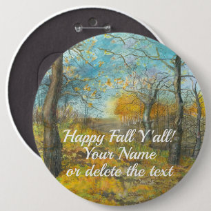 Autumn golden in an oak grove painting watercolor 6 cm round badge