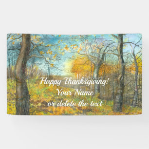Autumn golden in an oak grove painting watercolor banner