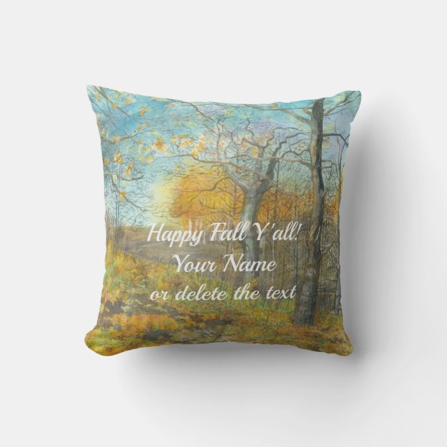 Autumn golden in an oak grove painting watercolor cushion (Front)