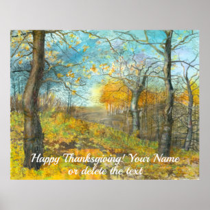 Autumn golden in an oak grove painting watercolor poster