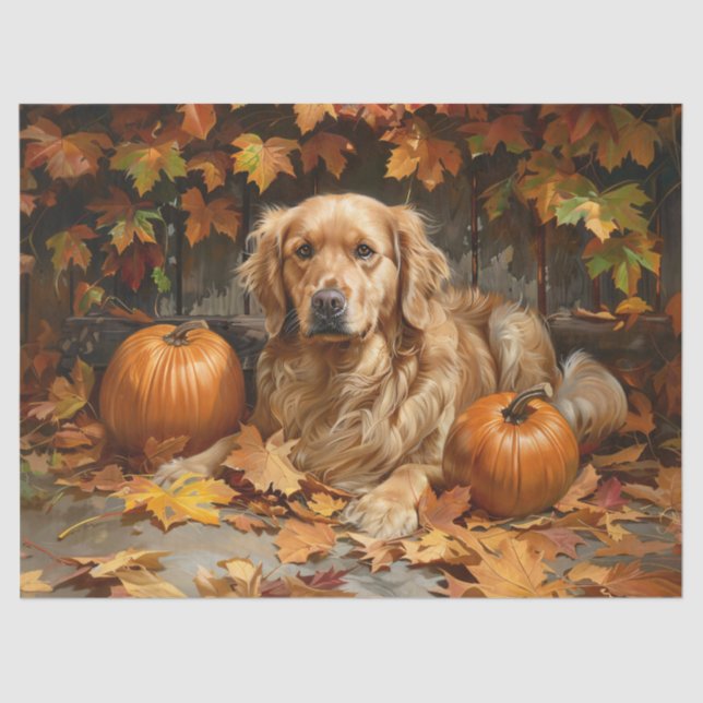Autumn Golden Retriever Decoupage Tissue Paper (Front)