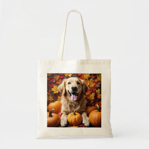 Autumn Golden Retriever Dog with Pumpkins Tote Bag